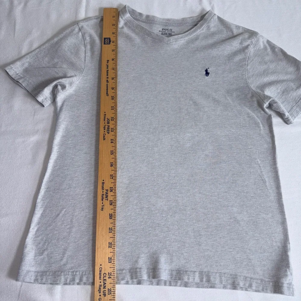 Polo Ralph Lauren T-Shirt Size L(14-16) Heather Gray Excellent V-Neck Pony Logo